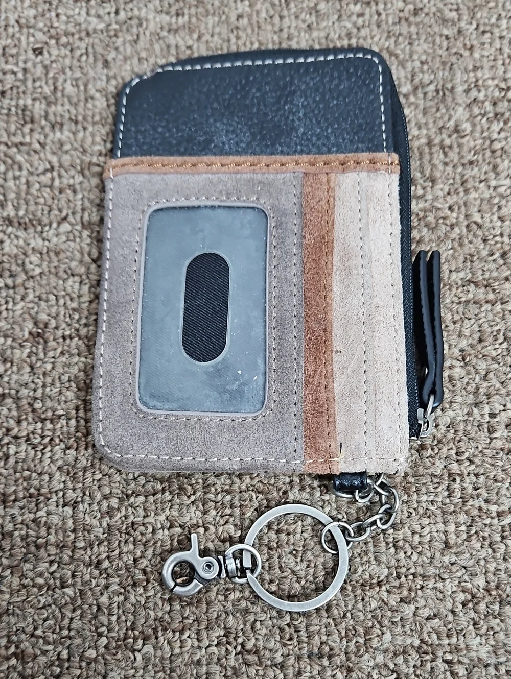 The Sak Iris Black Leather Colored Suede Card Wallet Holds 7 Cards Keychain